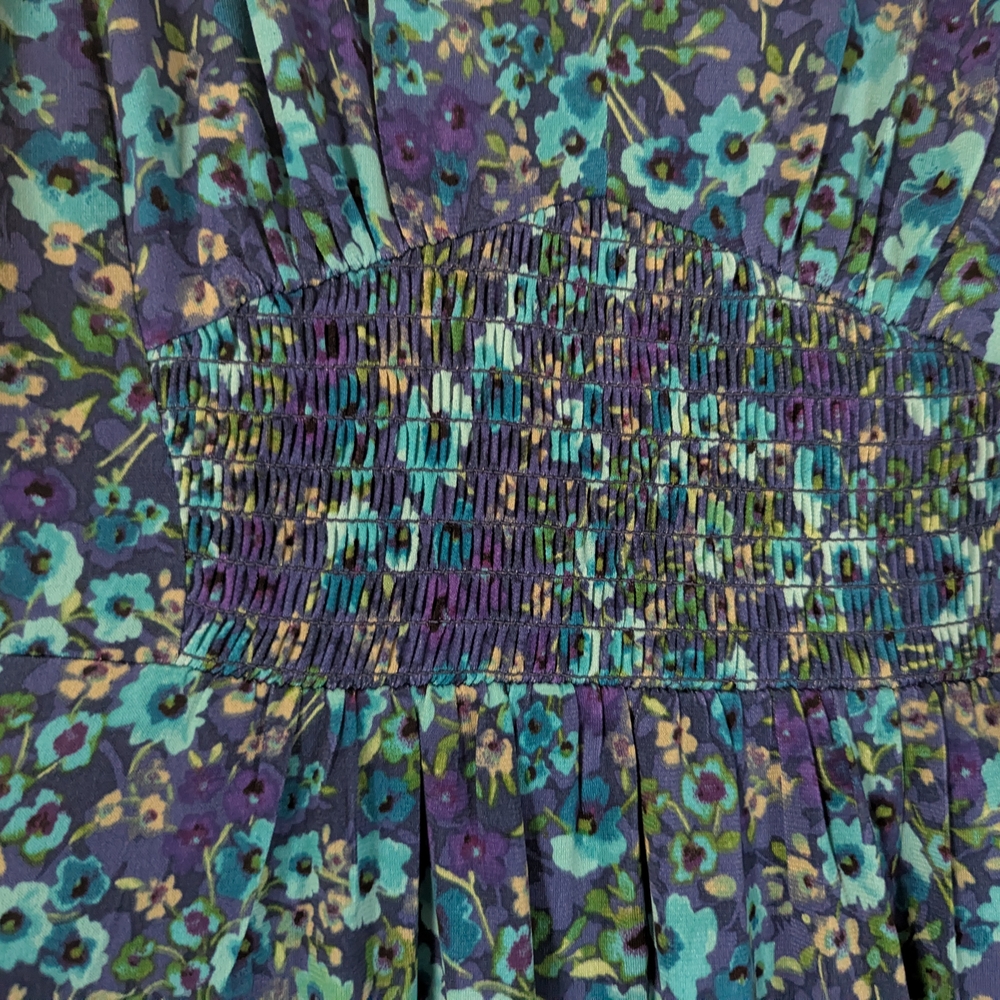 Floral Blue and Green Women's Dress - Picture 2 of 4